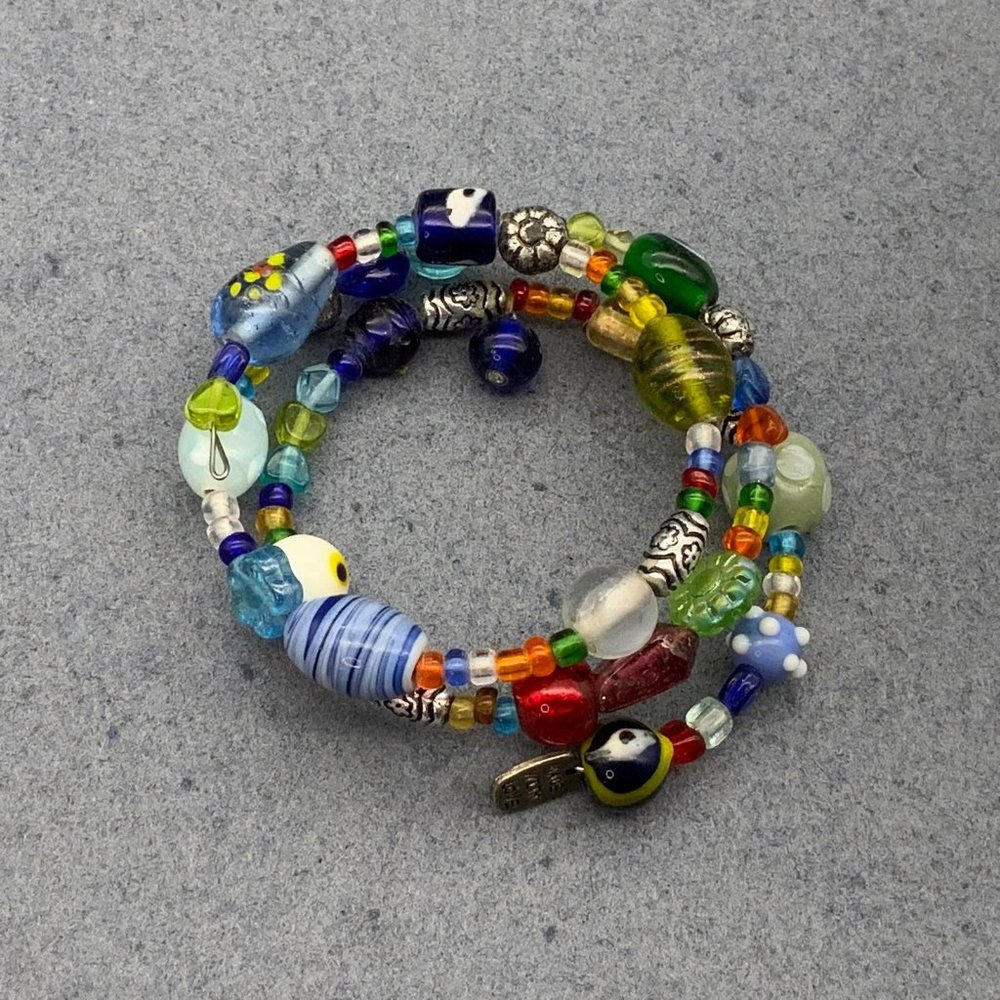 Multicolor Memory Wrap Bracelet Made With Love Green Red Blue Black White - Picture 5 of 12